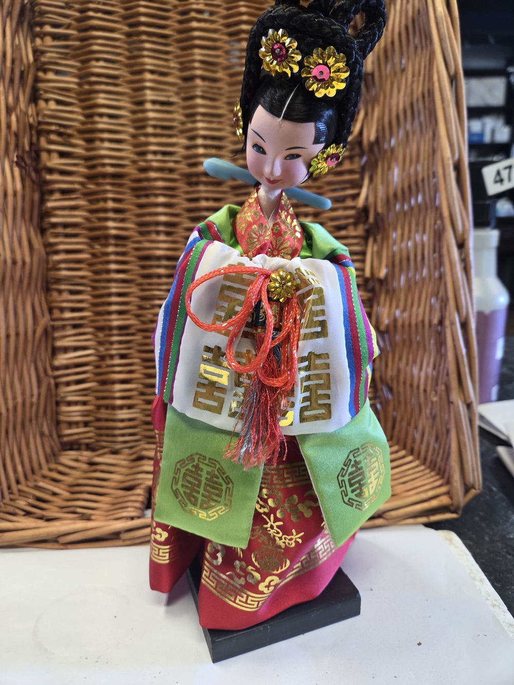 Traditional Korean Wrdding Bride Doll in Green and Red
